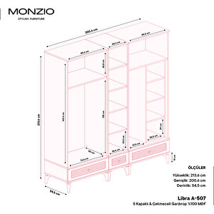 Monzio Libra 5 Kapaklı Çekmeceli Gardırop Tamamı Mdf (antrasit)