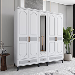Monzio Libra 5 Kapaklı Çekmeceli Gardırop Tamamı Mdf (beyaz) Beyaz