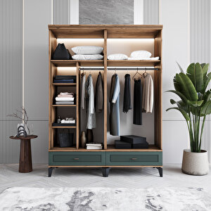 Monzio Libra 4 Kapaklı Çekmeceli Gardırop Tamamı Mdf (yeşil) Yeşil
