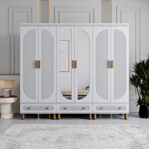 Milen 6 Kapaklı Çekmeceli Gardırop Tamamı Mdf (beyaz) Beyaz