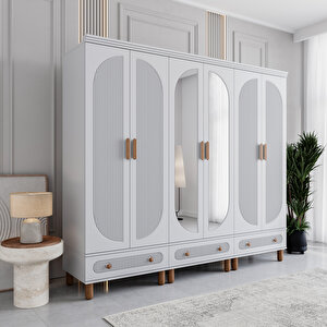 Milen 6 Kapaklı Çekmeceli Gardırop Tamamı Mdf (beyaz) Beyaz