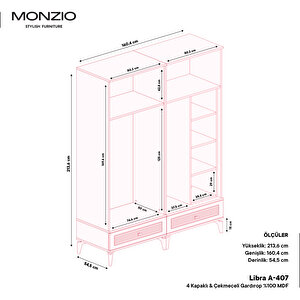 Monzio Libra 4 Kapaklı Çekmeceli Gardırop Tamamı Mdf (beyaz)