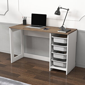 Hero Modern Çalışma Masası - 120 Cm, Beyaz/antik Ceviz Beyaz - Ceviz
