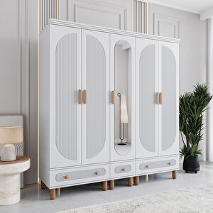 Monzio Milen 5 Kapaklı Çekmeceli Gardırop Tamamı Mdf (beyaz) Beyaz