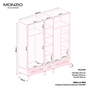 Monzio Milen 5 Kapaklı Çekmeceli Gardırop Tamamı Mdf (antrasit)