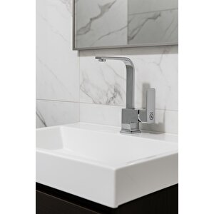 Lavabo Bataryasi Krom Kare Banyo Lavabo Musluk Ağir Pri̇nç Gövde Döner Boru Lüks Armatür Gümüş Gri̇