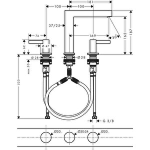 Finoris 3 Delikli Lavabo Bataryası 160 Krom - 76034000