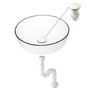 Pop-up Basmalı Beyaz Seramik Başlıklı Lavabo Sifonu Ksf103-w