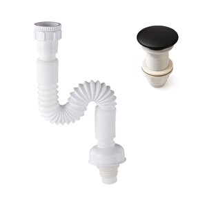 Pop-up Basmalı Mat Siyah Seramik Başlıklı Lavabo Sifonu Ksf103-b