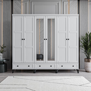 Karin 6 Kapaklı Çekmeceli Gardırop Tamamı Mdf (Beyaz) Beyaz