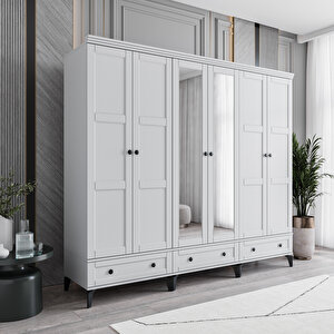 Karin 6 Kapaklı Çekmeceli Gardırop Tamamı Mdf (Beyaz) Beyaz