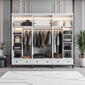 Karin 6 Kapaklı Çekmeceli Gardırop Tamamı Mdf (Beyaz) Beyaz