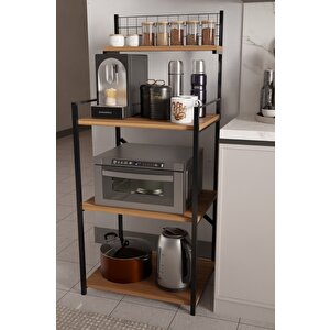 4 Katlı Ayarlanabilir Metal Ahşap Mutfak Raf Ünitesi ,kahve Köşesi Ve Küçük Ev Aletleri Düzenleyici