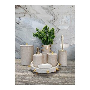 Bej Mermer Set Gold Top Detayli- 8 Parça