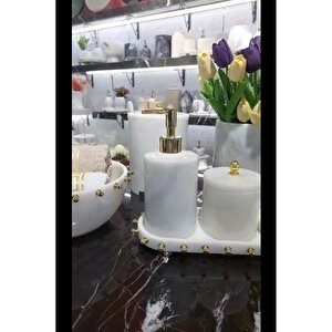 Brillant White - Doğal Beyaz Mermer Banyo Seti | Gold | 8li |