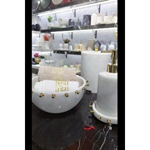 Brillant White - Doğal Beyaz Mermer Banyo Seti | Gold | 8li |