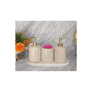 Bej Mermer Set Sivi Sabunluk- Süngerli̇k-4 Parça