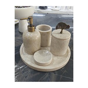 Eski̇tme Gold Detayli Mermer Banyo Seti̇- Bej Mermer
