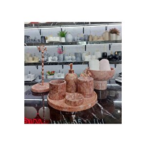 Glori̇a- Doğal Pembe Mermer Banyo Seti̇ | 7 Parça |rose| Mermer Kase |kağit Havluluk|
