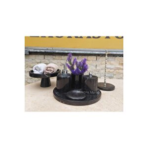 Sapphi̇re Black- Doğal Si̇yah Mermer Banyo Seti̇- 7 Parça- Gümüş - Kağit Havluluk