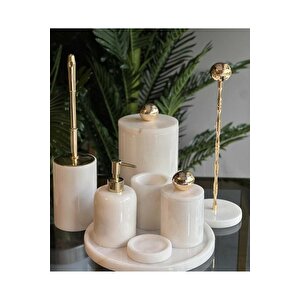 Cani̇sa- Gold Top Detayli - Beyaz Mermer Banyo Seti̇ - 8 Parça