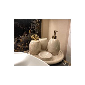 Damla- Bej Mermer Banyo Seti̇ - 5 Parça- Oval Hatli