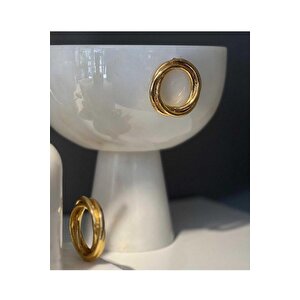 Oli̇vya- Beyaz Mermer Banyo Seti̇ - 7 Parça - Gold Detayli- Mermer Kase-havluluk