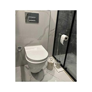Doğal Mermer Tabanli Wc Peçeteli̇k - Çöp Kovasi - Wc Firçalik - Beyaz