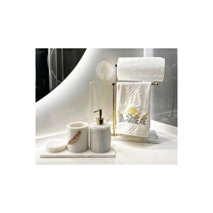 Beyaz Mermer Banyo Seti-5 Parça Gold Yaprak Detaylı  Havluluk
