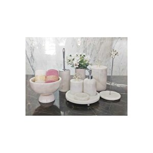 Veroni̇ca Whi̇te Si̇lver - Doğal Beyaz Mermer Banyo Seti̇ | 9 Parça |si̇lver| Mermer Vazo |kase Havluluk