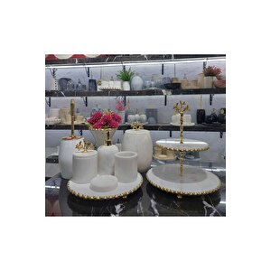 Gold Detayli Mermer Banyo Seti̇- 8 Parça