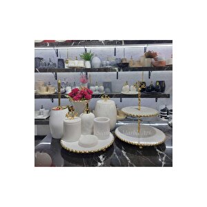 Gold Detayli Mermer Banyo Seti̇- 8 Parça