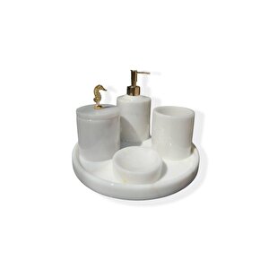White - Doğal Beyaz Mermer 5li Banyo Seti