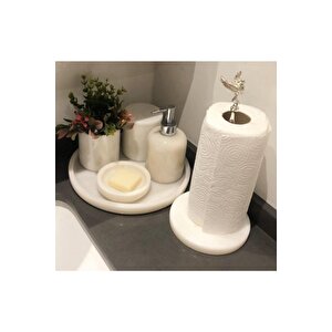 Dekoratif Doğal Beyaz Mermer Banyo Seti Takımı 6lı