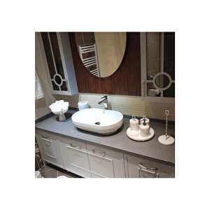 Crystal Silver Rings Doğal Beyaz Mermer Banyo Seti 9 Lu Beyaz Kase Mermer Havluluk
