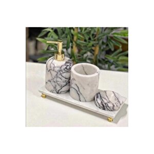 Leyli̇- Gold Top Detayli Leylak Mermer Banyo Seti̇- 4 Parça