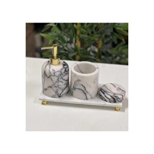 Leyli̇- Gold Top Detayli Leylak Mermer Banyo Seti̇- 4 Parça
