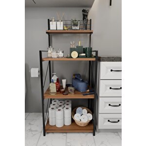 4 Katlı Banyo Rafı,metal Çerçeveli Ahşap Raflı Çok Amaçlı Organizer,temizlik Malzemesi  Düzenleyici