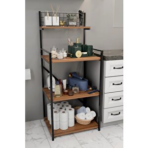 4 Katlı Banyo Rafı,metal Çerçeveli Ahşap Raflı Çok Amaçlı Organizer,temizlik Malzemesi  Düzenleyici