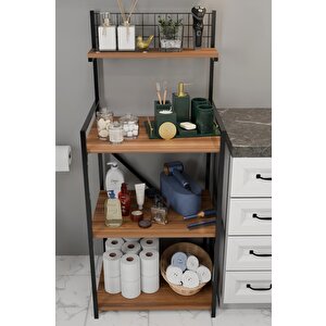 4 Katlı Banyo Rafı,metal Çerçeveli Ahşap Raflı Çok Amaçlı Organizer,temizlik Malzemesi  Düzenleyici