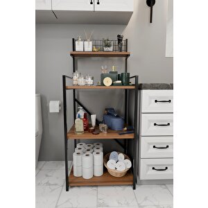 4 Katlı Banyo Rafı,metal Çerçeveli Ahşap Raflı Çok Amaçlı Organizer,temizlik Malzemesi  Düzenleyici