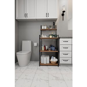 4 Katlı Banyo Rafı,metal Çerçeveli Ahşap Raflı Çok Amaçlı Organizer,temizlik Malzemesi  Düzenleyici