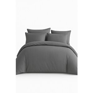Çift Kişilik Çizgili Saten Nevresim Takımı %100 Pamuk 200x220 - Yumuşak Dokulu Lüks Nevresim Takımı