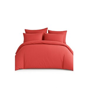 Çift Kişilik Çizgili Saten Nevresim Takımı %100 Pamuk 200x220 - Yumuşak Dokulu Lüks Nevresim Takımı