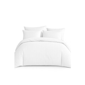 Çift Kişilik Çizgili Saten Nevresim Takımı %100 Pamuk 200x220 - Yumuşak Dokulu Lüks Nevresim Takımı