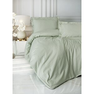 Elegant Stripe Saten Çift Kişilik Nevresim Takımı Adaçayı