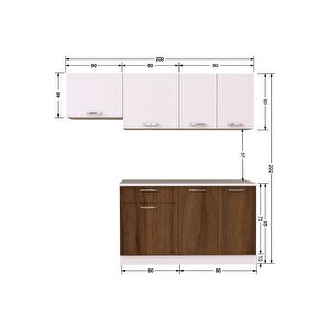 Meriç Hazır Mutfak Dolabı 200 Cm – Ceviz-beyaz – Tezgah Dahil