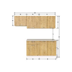 Ipek Hazır Mutfak Dolabı 200 Cm – Safir Meşe – Tezgah Dahil