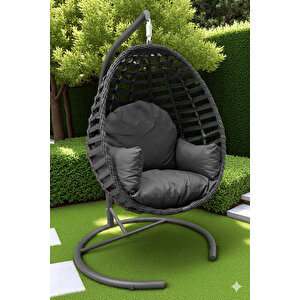 Niron Royal Antrasit  Rattan Tekli Salıncak – Bahçe Ve Balkon Salıncağı - Minderli Ve Yaylı Model - Özel Teslimat