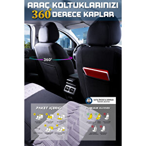 Ford Taunus Lüx Deri Detaylı Oto Koltuk Kılıfı Ön Arka Takım Platinum Füme Si̇yah